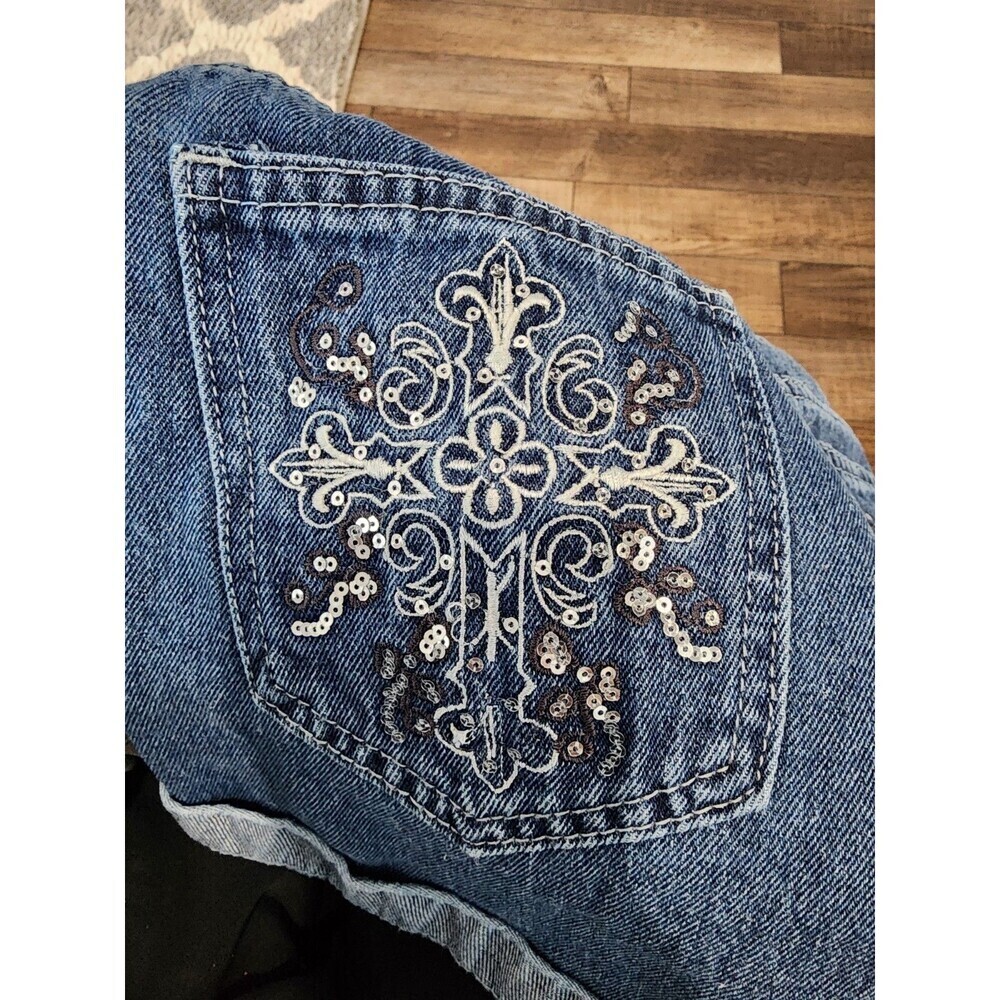 Romwe Cross with Sequins Graphic Pockets Denim Shorts Womens 2 XSMALL - Picture 8 of 9